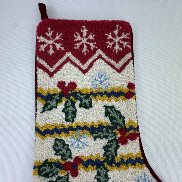 Vintage Christmas Stocking Wool Tapestry Holiday Design Cotton Velvet Back 19" - Picture 2 of 8